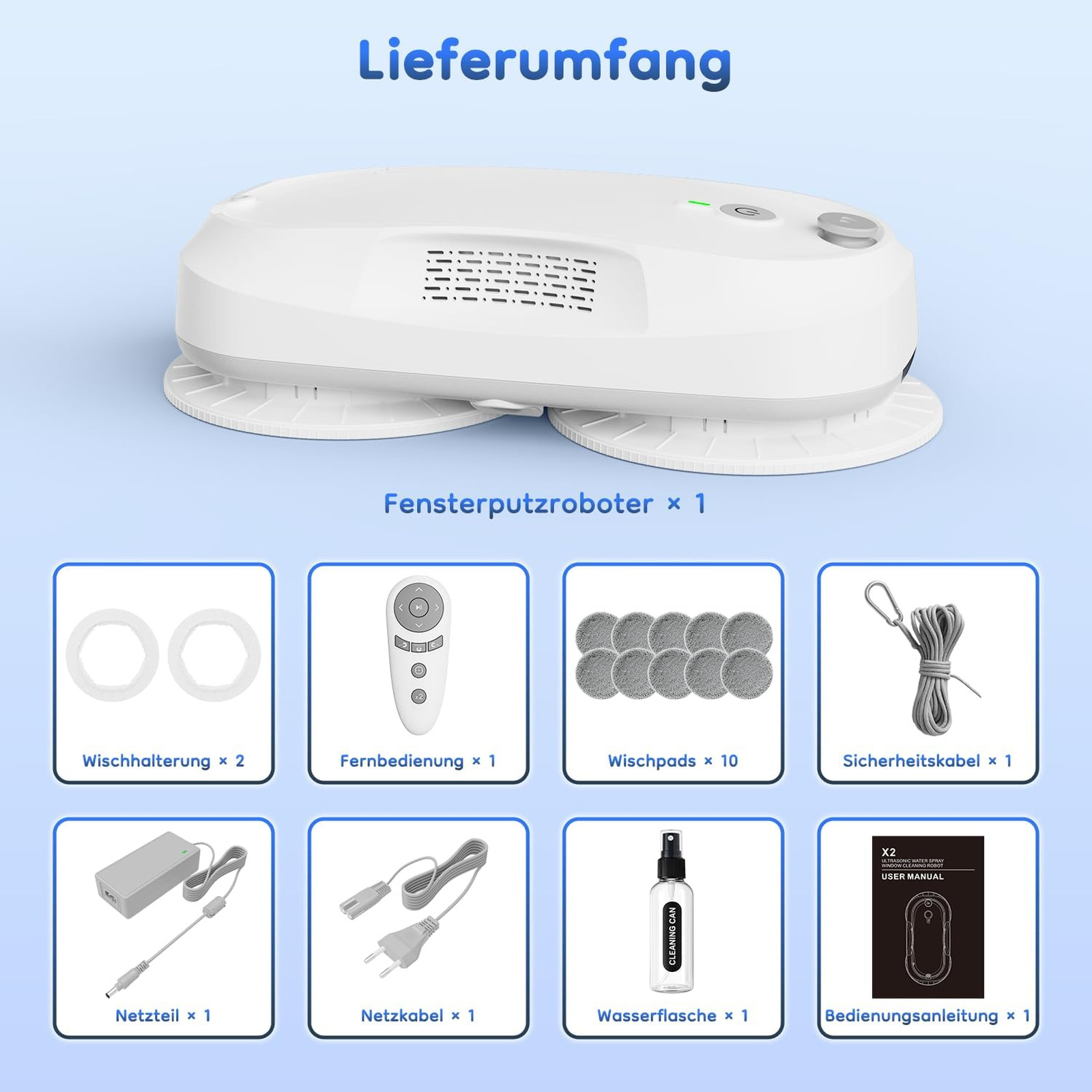 Window Cleaning Robot with Enhanced Battery 6400Pa Suction Path Planning