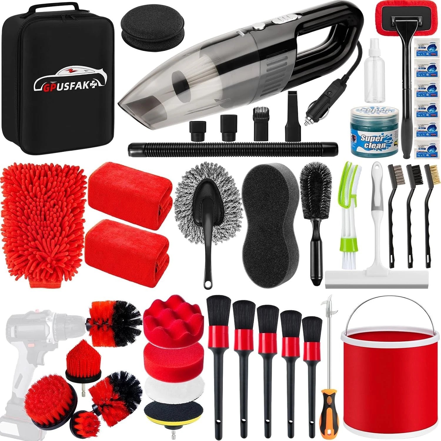 Car Wash Kit with Detailing Brushes Car Vacuum Drill Brush Set Cleaning Tools