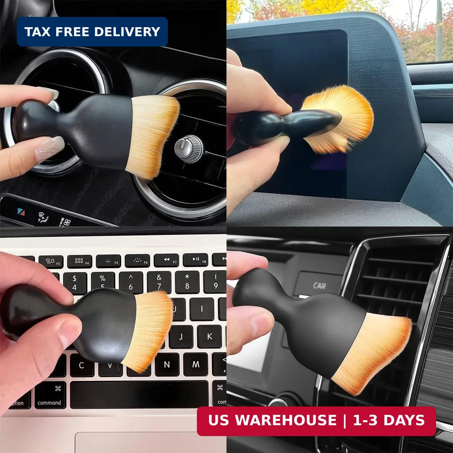 QUAAM 3PCS Car Interior Cleaning Tool, Car Cleaning Brush Interior Dust Collecto