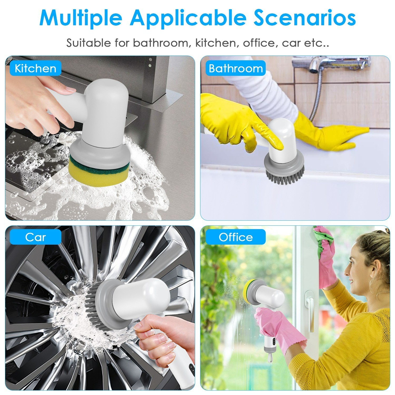 Electric Spin Scrubber Cordless Cleaning Brush 4 Heads Rechargeable IPX6 Kit