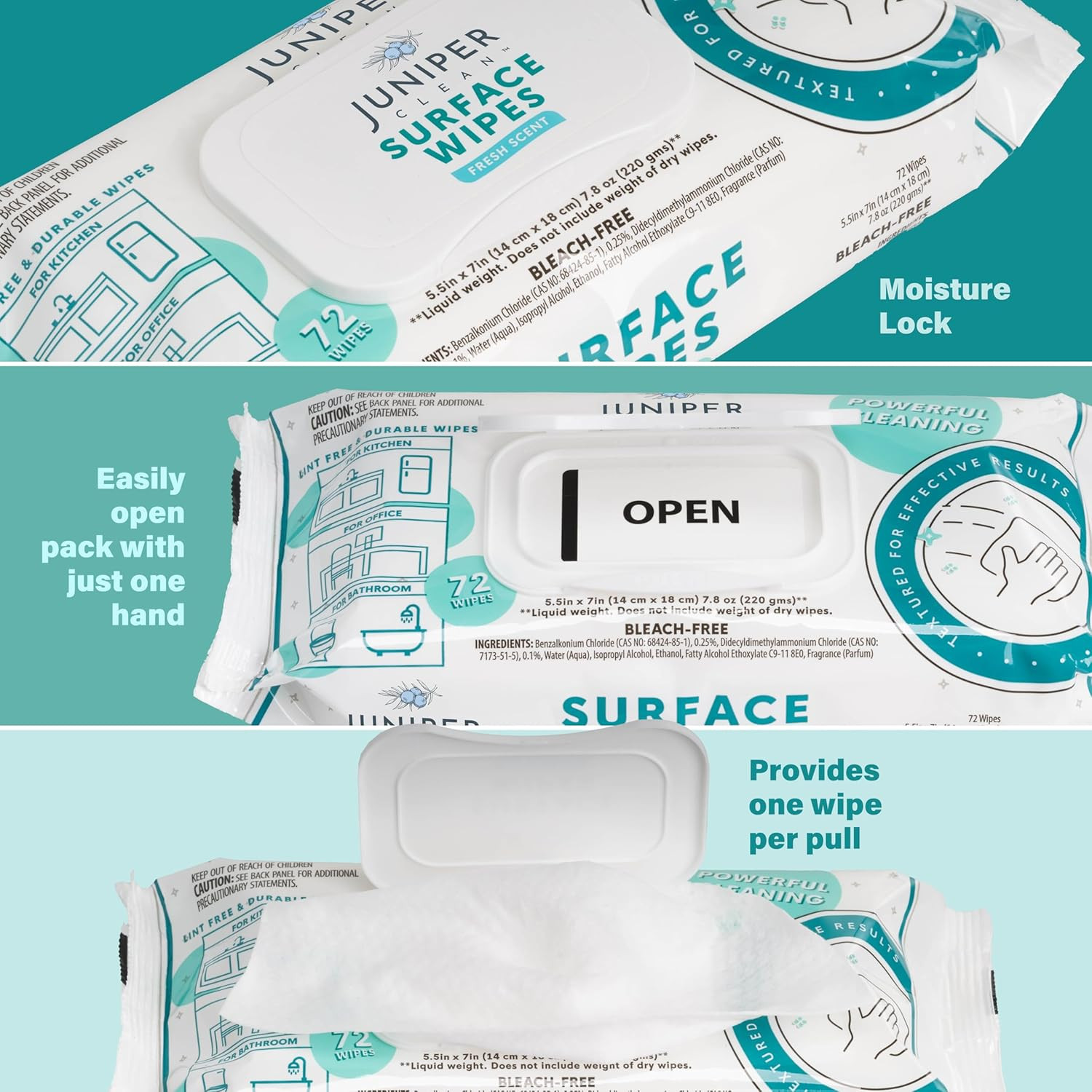 6 Pack Surface Cleaning Wipes Bleach Free, All-Purpose Cleaner