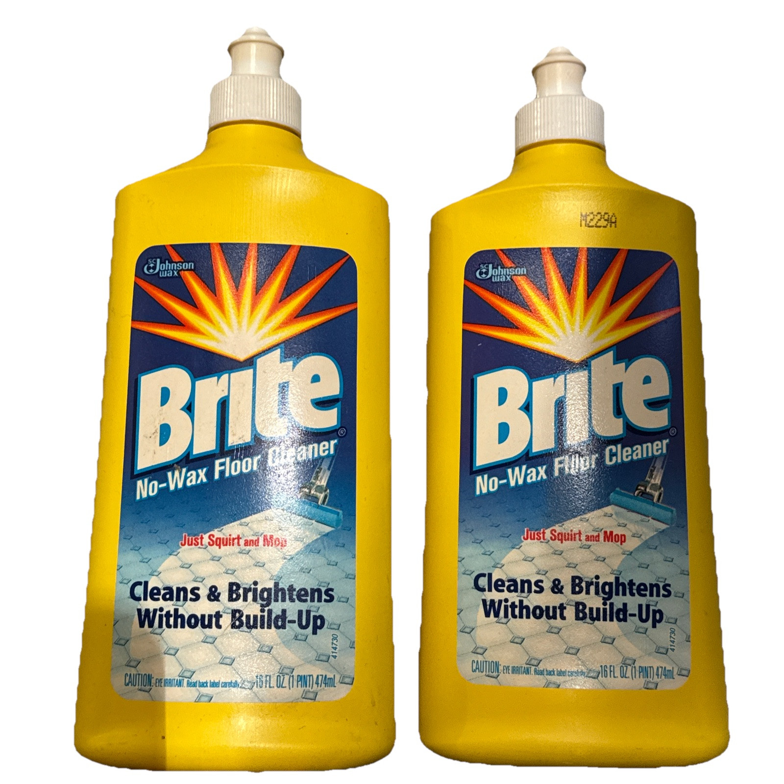 TWO Vintage 1990’s Brite Floor Cleaner 16 oz SC Johnson Wax For No Wax Floors