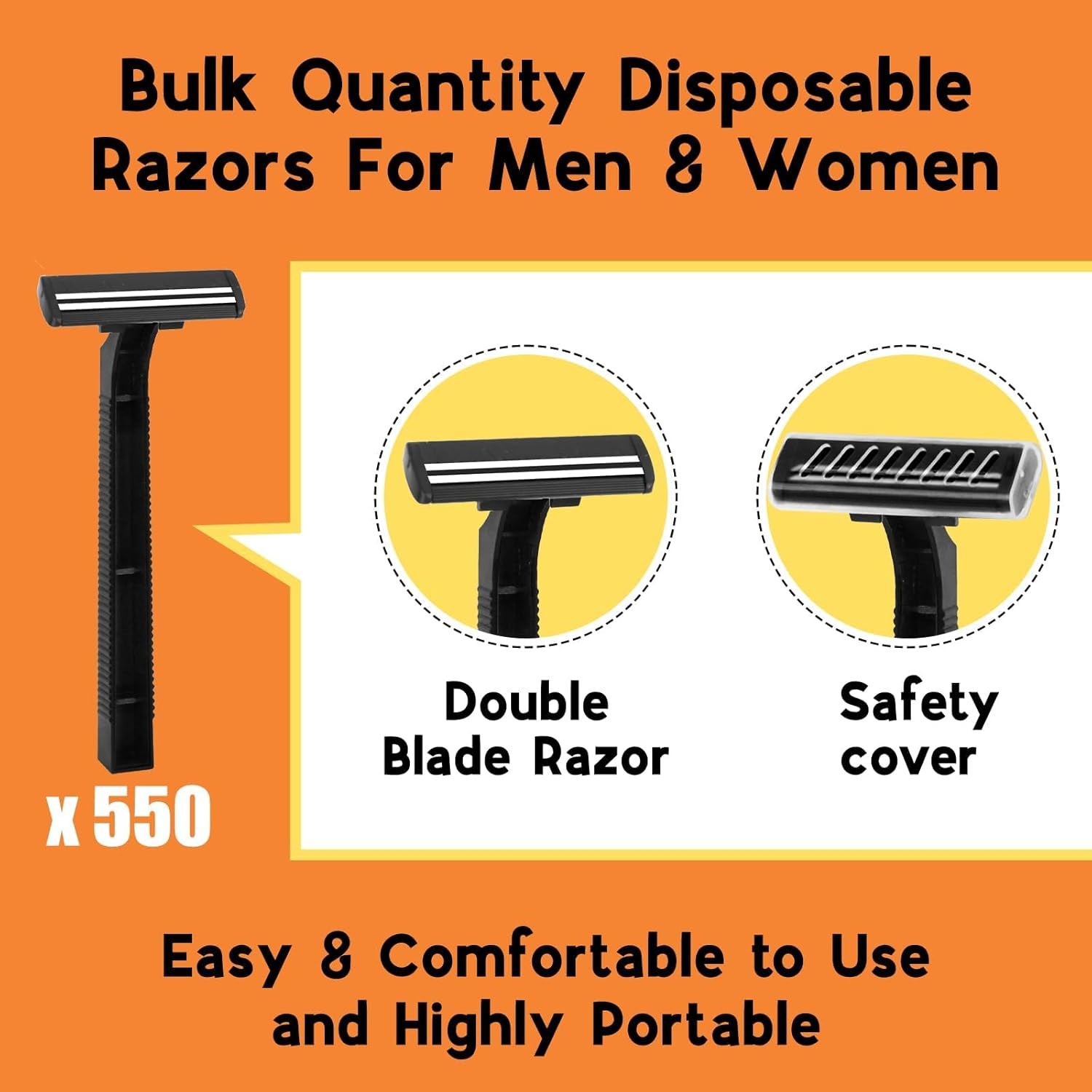 CXYARY 550 Pcs Twin Blade Disposable Razors With Clear Safety Cap, Shaving Raz