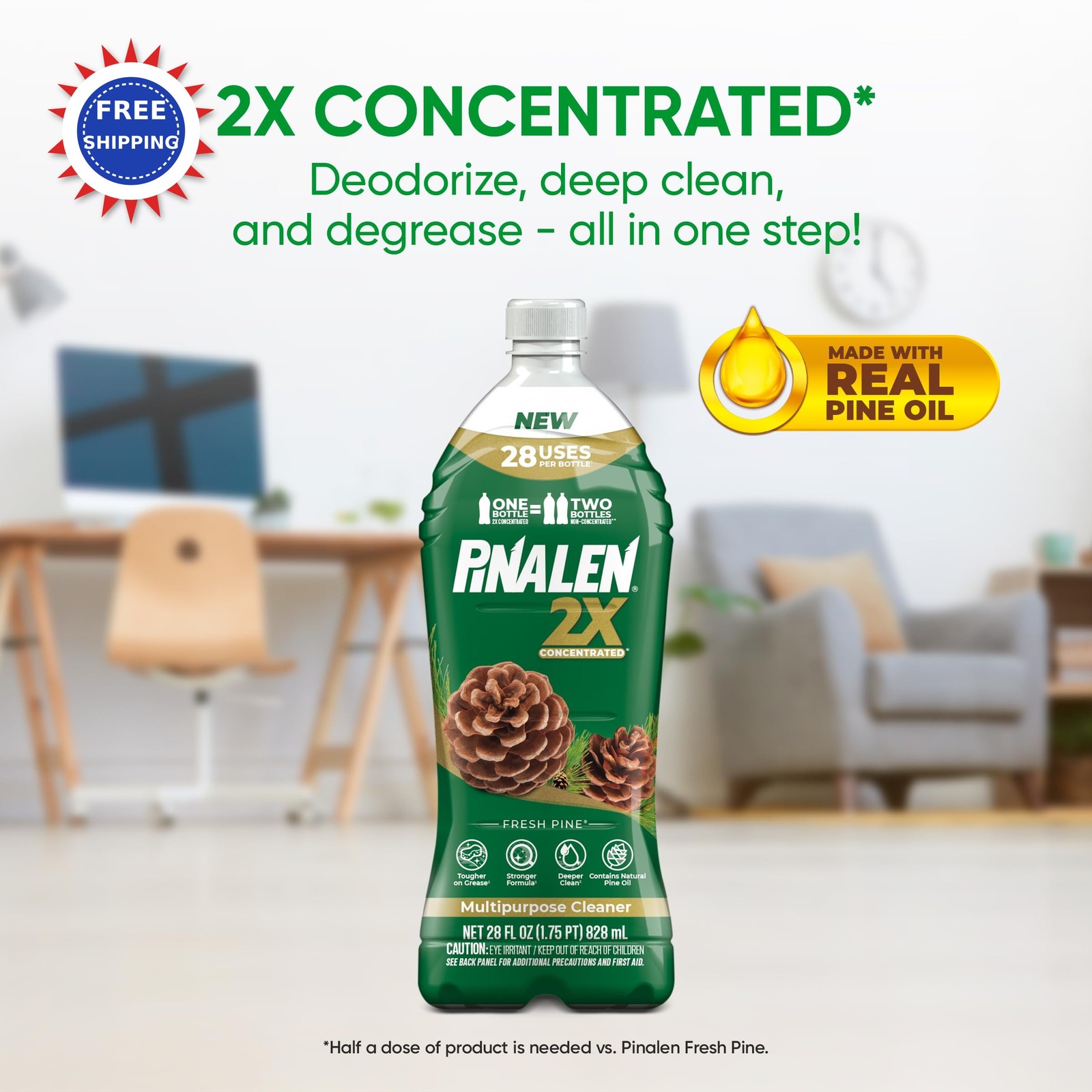 Cleaner 28 Fl Oz PINALEN 2X Fresh Pine Scent Multipurpose Concentrated Kitchen