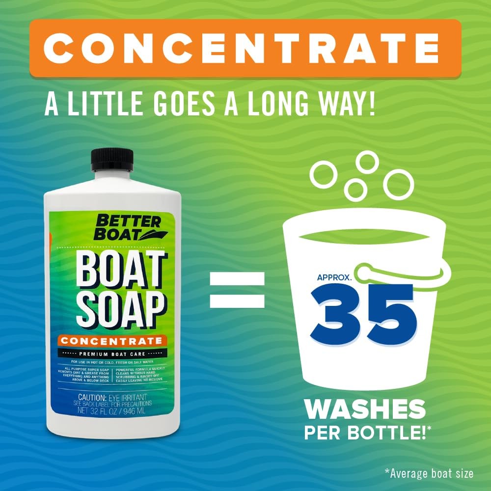 Premium Boat Soap, Concentrate Cleaner, 32 Oz, Wash and Wax for Freshwater an…
