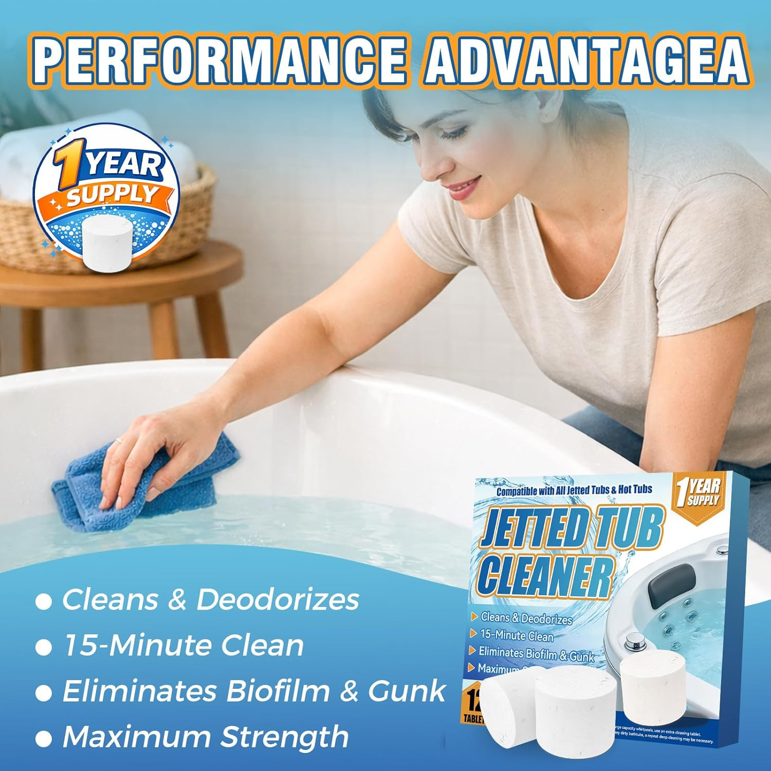 Jetted Tub Cleaner Bathtub Tabs, 12 Heavy Duty Jetted Tub Cleaner，Compatible wit