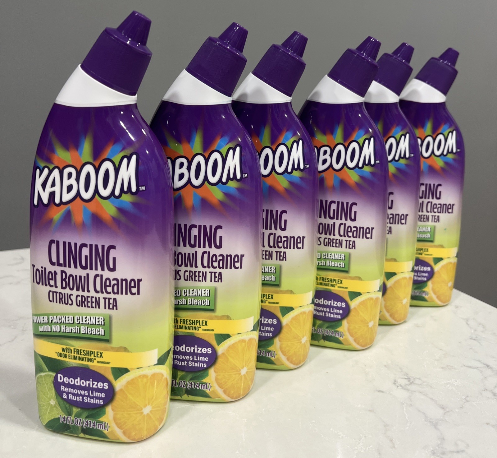 KABOOM Clinging Toilet Bowl Cleaner Green Tea Citrus Deodorizer 14.Oz 6 Bottles