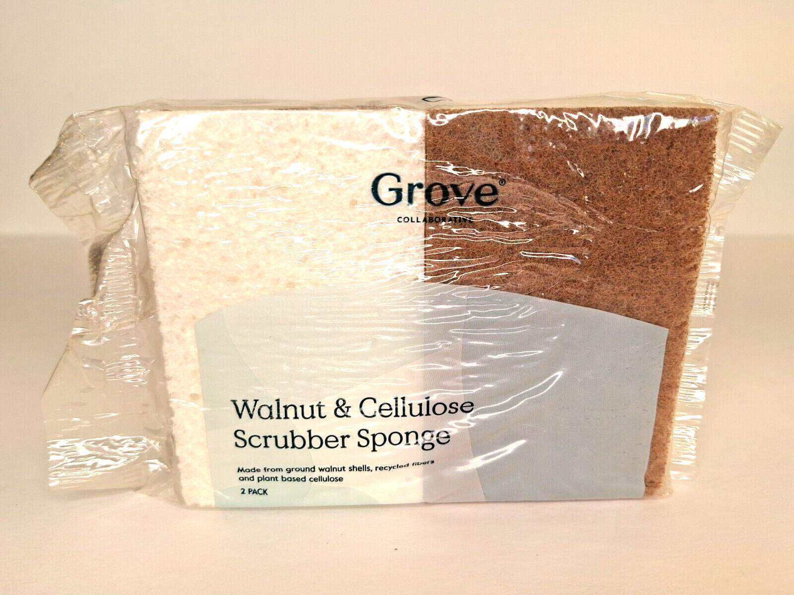 Grove Collaborative Walnut & Cellulose Scrubber Sponge – 2 Pack – NEW