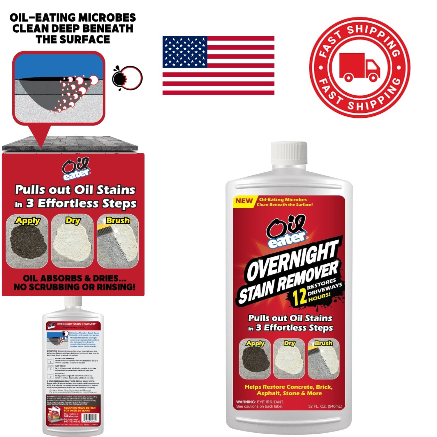 Oil Stain Remover for Concrete 32 Fl Oz Pack of 6 Restores Driveways and Floors
