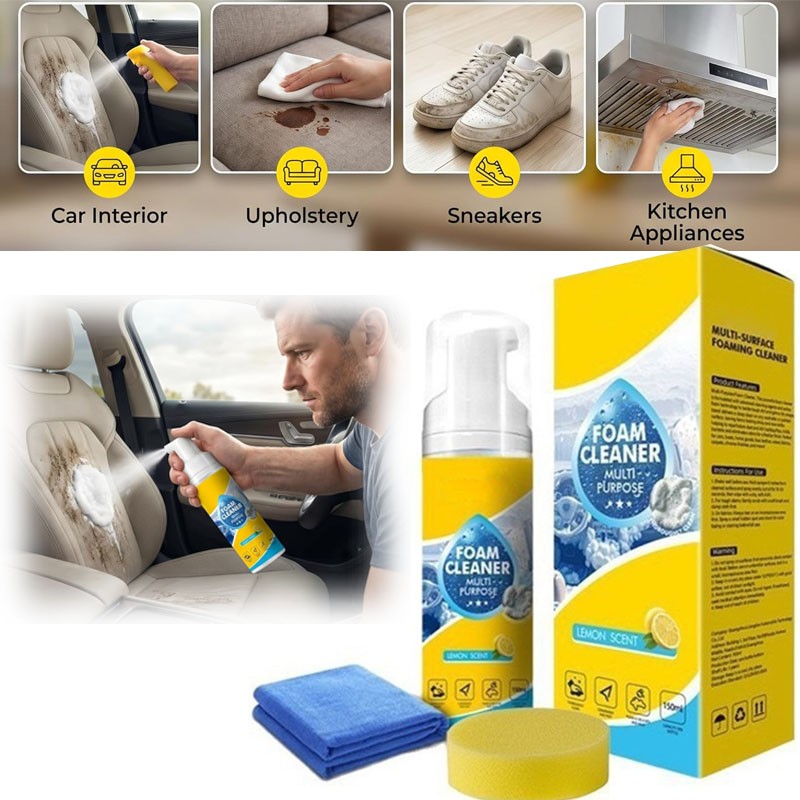 150ml 4-in-1 Multi-Enzyme Foam Cleaner,All-Purpose Spray 5oz with Sponge & Towel