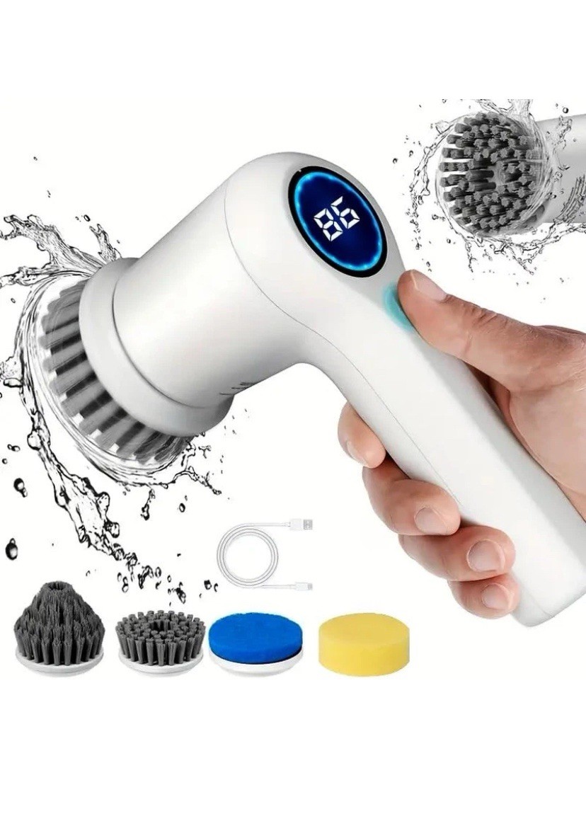 Electric Spin Scrubber, Cordless Cleaning Brush with LED Display, 4 Replaceable,