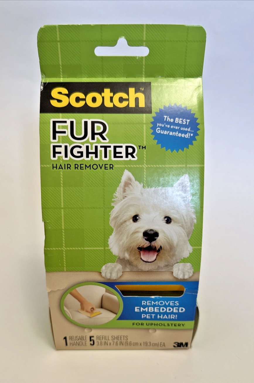 Scotch Fur Fighter Pet Hair Remover Kit Handle 5 Refill Sheets Damaged Box