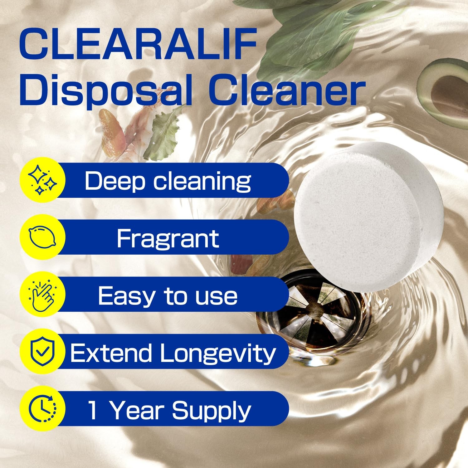 Household Garbage Disposal Cleaners Fresh Lemon Scent Sink Deodorizer 12 Tabs