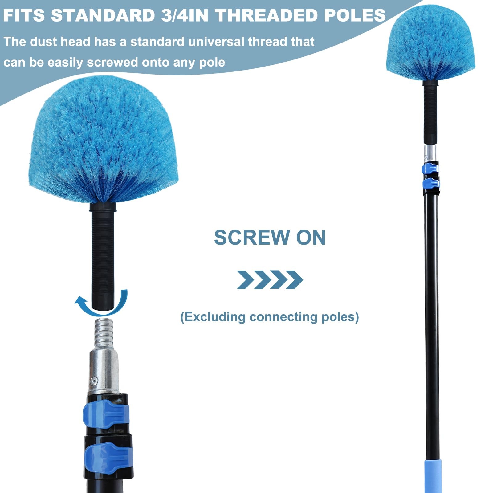 2 Pack Cobweb Duster Head Brush Twist On Web Cleaning Tool for Outdoor Indoor