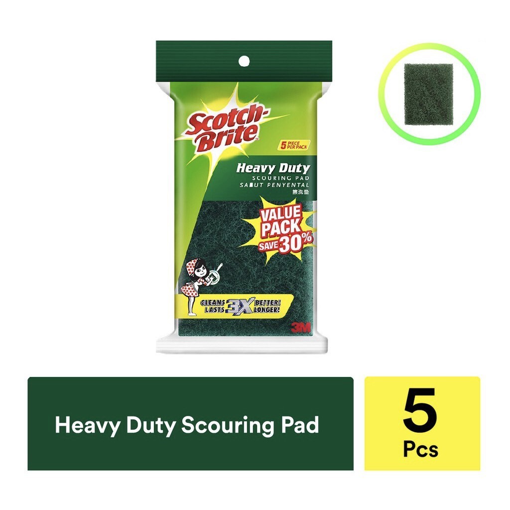25 Pcs (Pack of 5) Scotch-Brite Heavy Duty Scour Pads For Daily Clean Wash Jobs