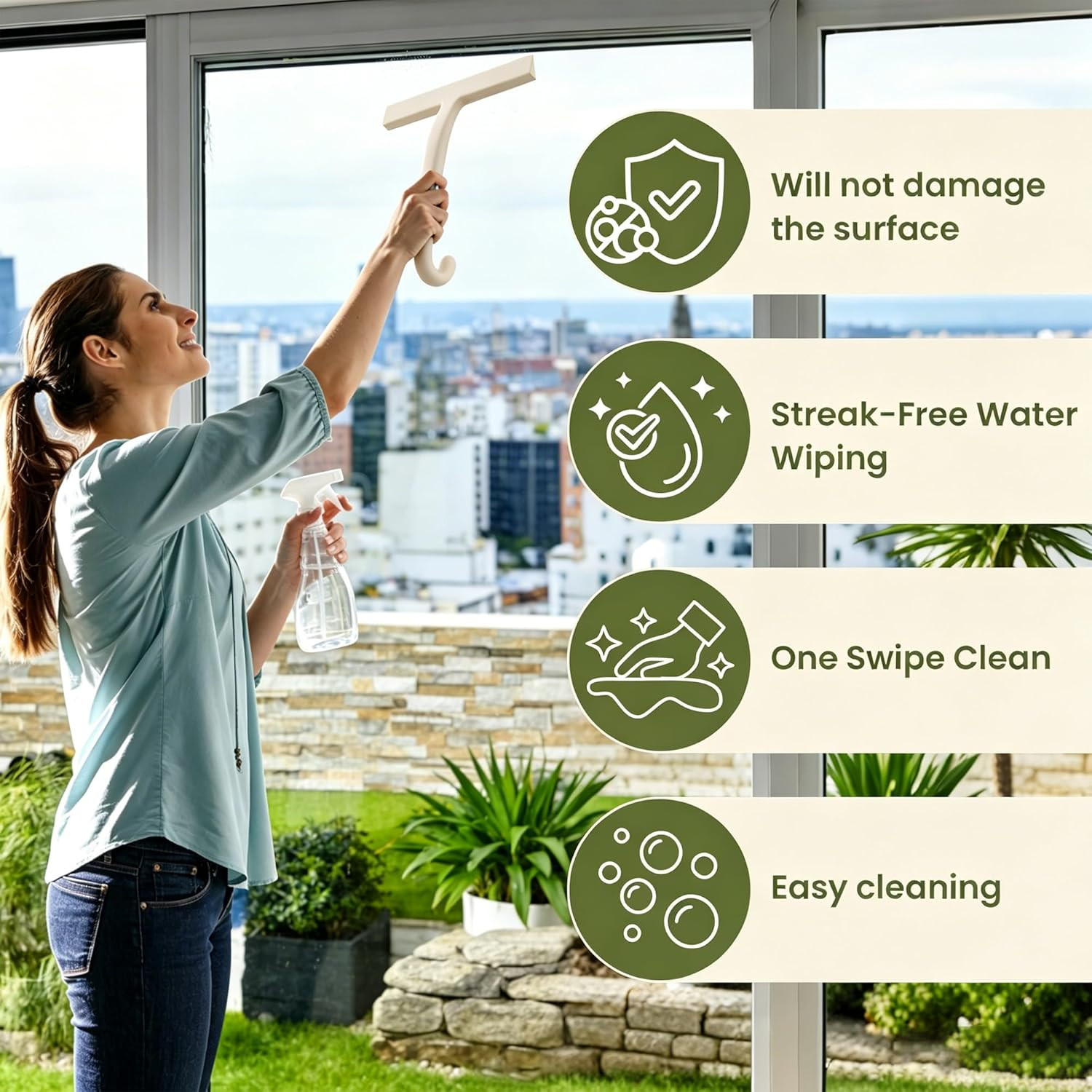 Shower Squeegee for Glass Doors – 10 Inch Bathroom Squeegee with Ergonomic round