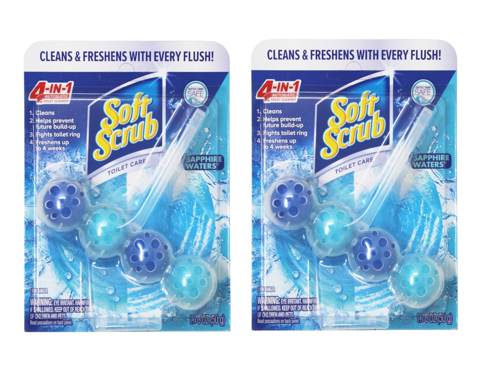 Soft Scrub 4-in-1 Rim Hanger Toilet Bowl Cleaner Sapphire Waters 1 Count 2 Pack