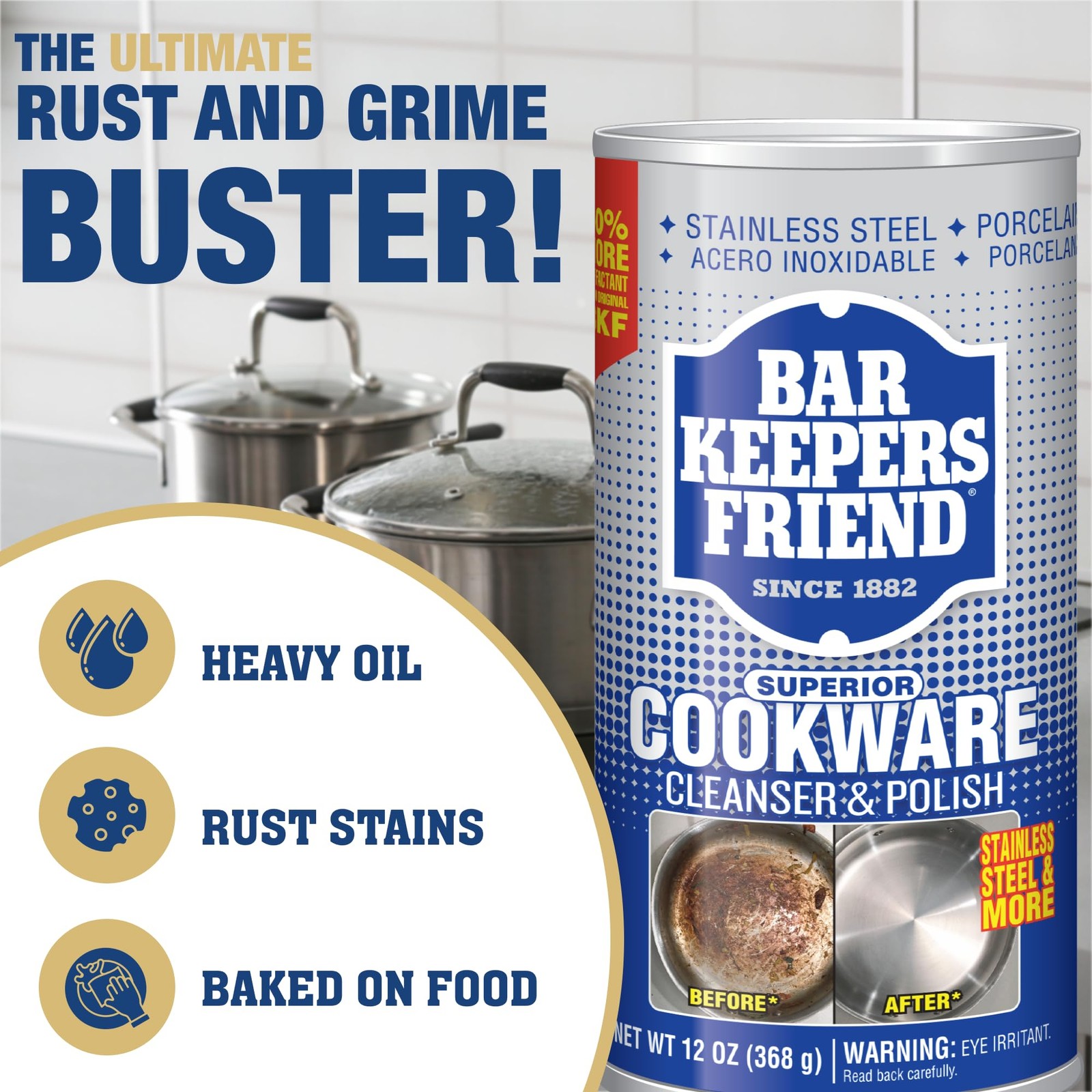 Cookware Cleanser & Polish (2 x 12 oz) Stainless Steel Cleaner & Degreaser fo…