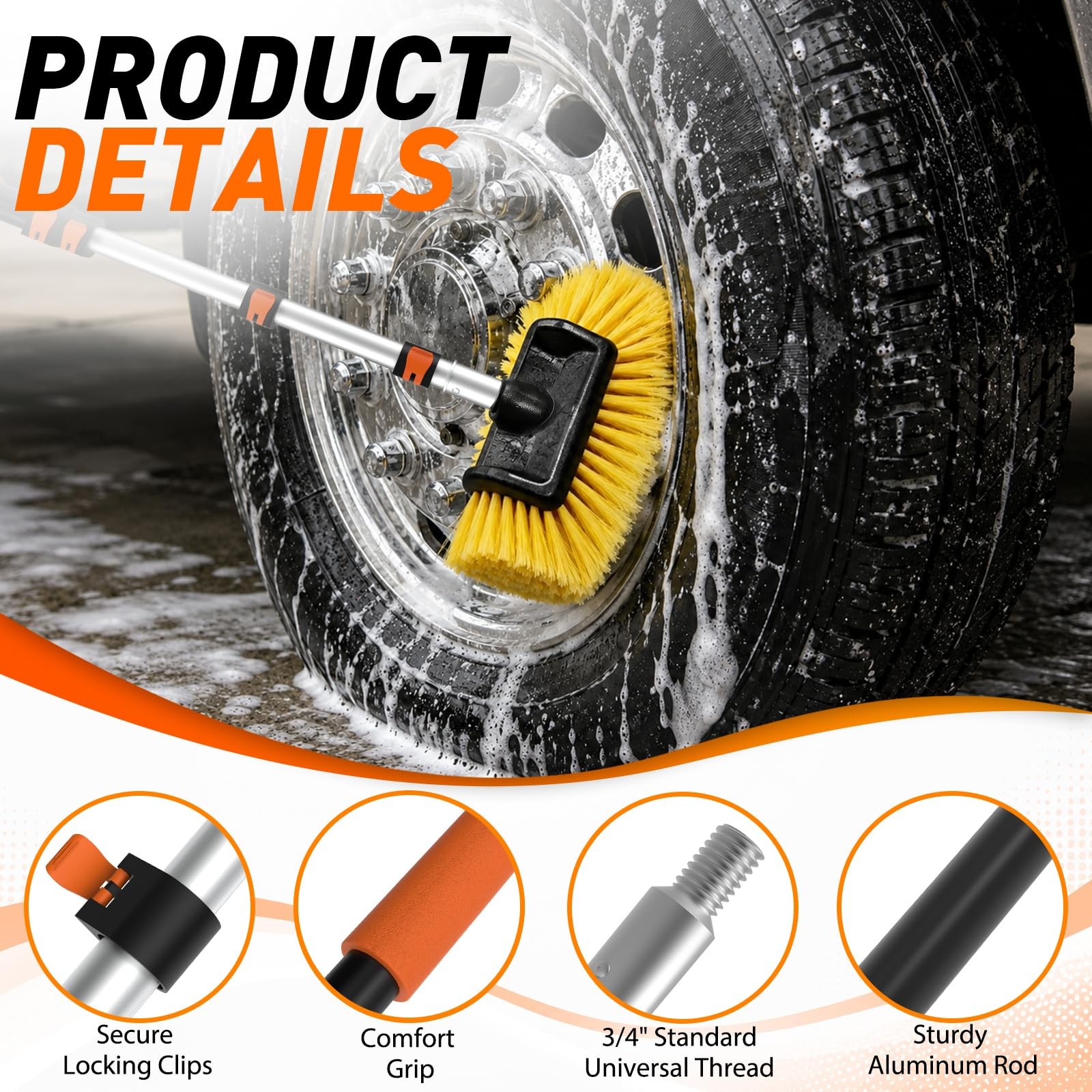 Car Wash Brush, 16FT Telescopic Car Wash Brush with Long Handle, 12-Inch Soft…