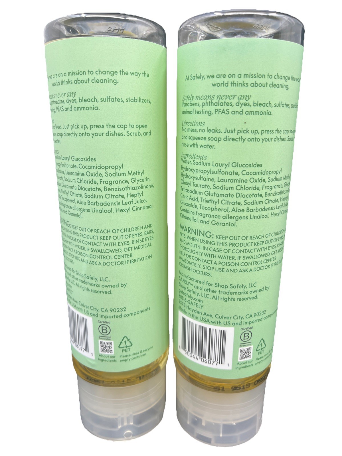 Safely Joy Dish Soap 2 Pack Plant Based Dishwashing Liquid Grapefruit Orange Ros