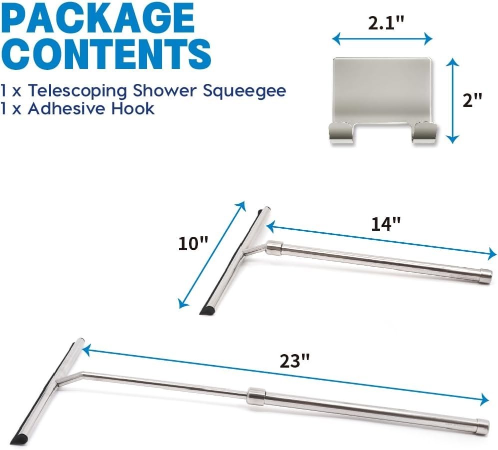 Multi-Purpose Shower & Window Squeegee with 10 Inch Blade and Hook for Bathrooms