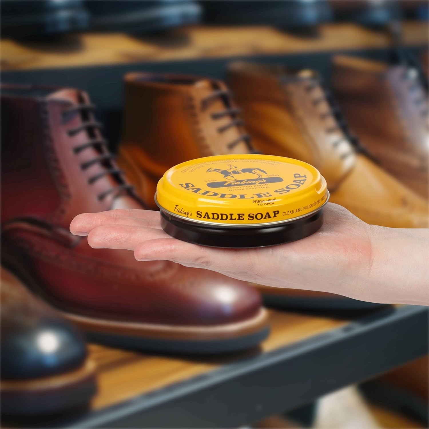 Versatile 3.5 oz Tin of Fiebing’s Saddle Soap – Cleans & Restores Leather Goods