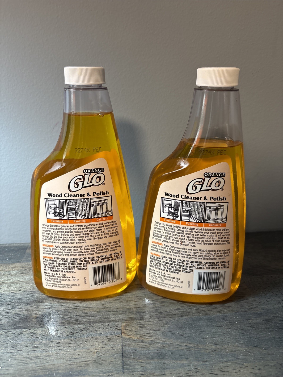 2 ORANGE GLO Wood Cleaner & Polish 16 Oz Liquid Refill 95% Full & New USA