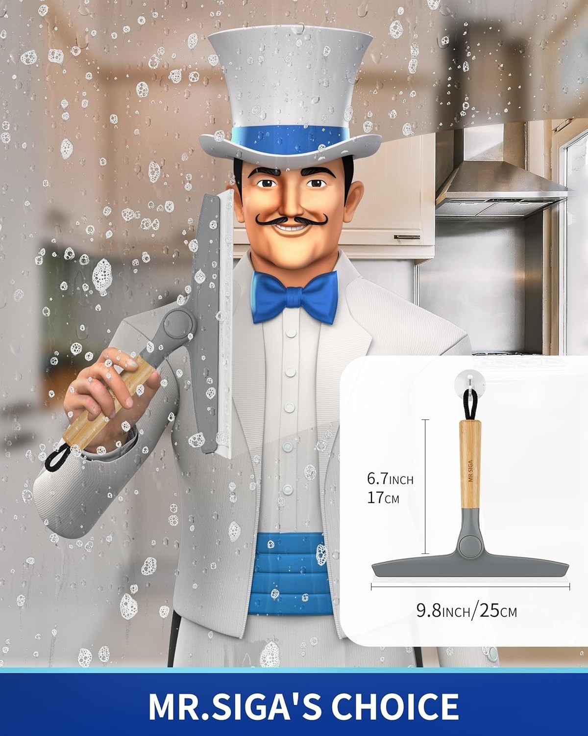 Modern Shower Squeegee with Bamboo Handle – Streak-Free, Suction Hook Included