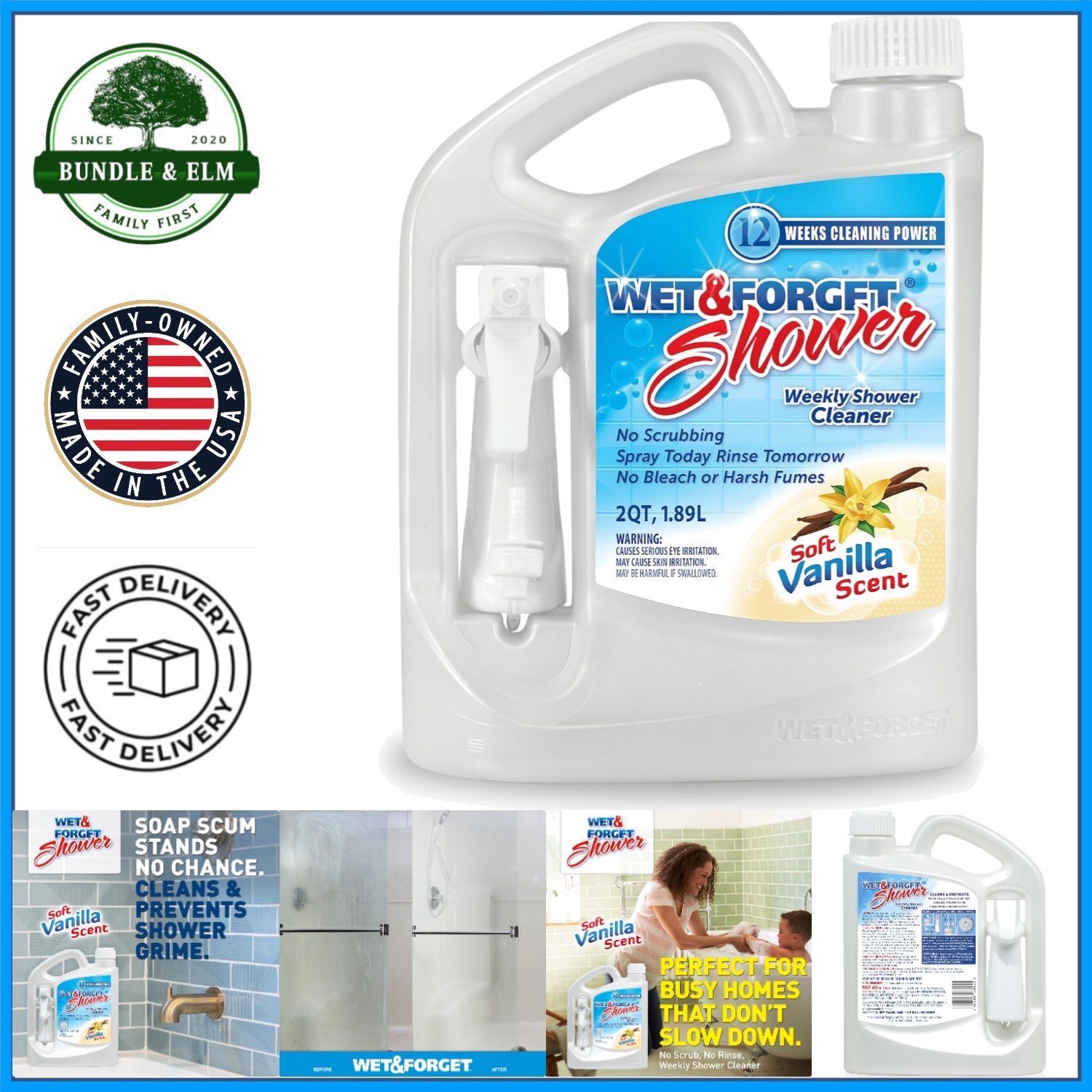 Weekly Application Shower Cleaner, No Scrubbing Needed, Vanilla Scented Liquid