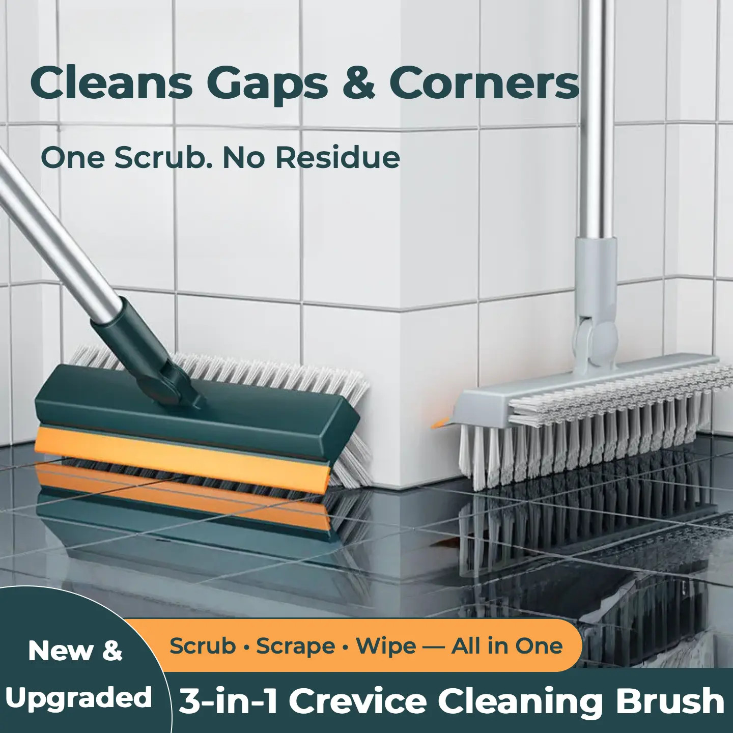 3-In-1 Adjustable Floor Scrub Brush with Long Comfortable Handle, PVC Bristles,