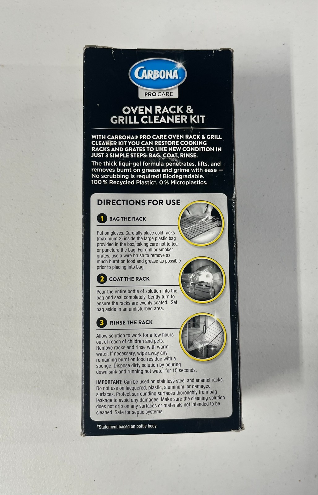 Carbona 2 In 1 Oven Rack & Grill Cleaner 16.8 oz With Bag & Gloves NEW & Sealed