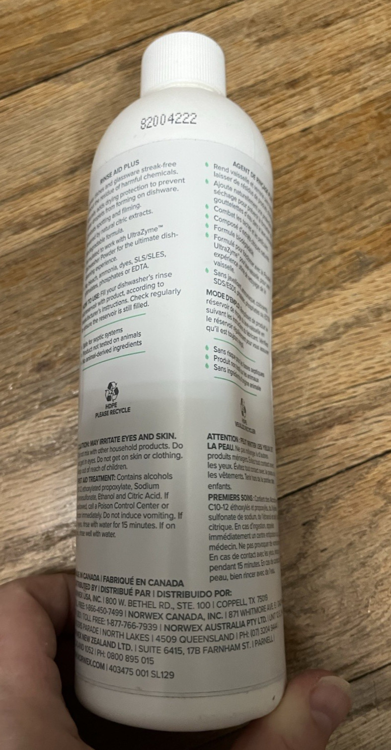 NORWEX Rinse Aid Plus 355 ML / 12 FL OZ NEW and Sealed Bottle
