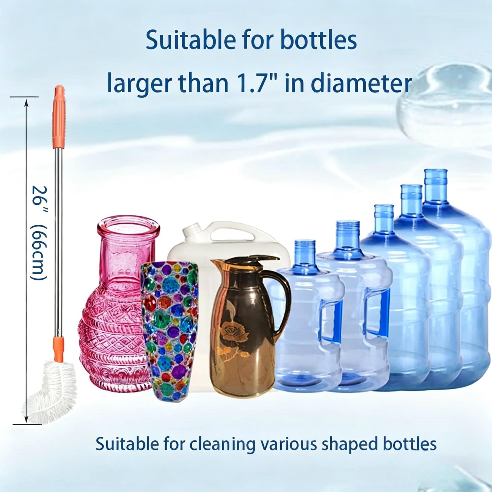 2-Pack Bucket Brush, Kettle Brush, Cleaning Extra Long Bottles, Gallon Jug Cl…