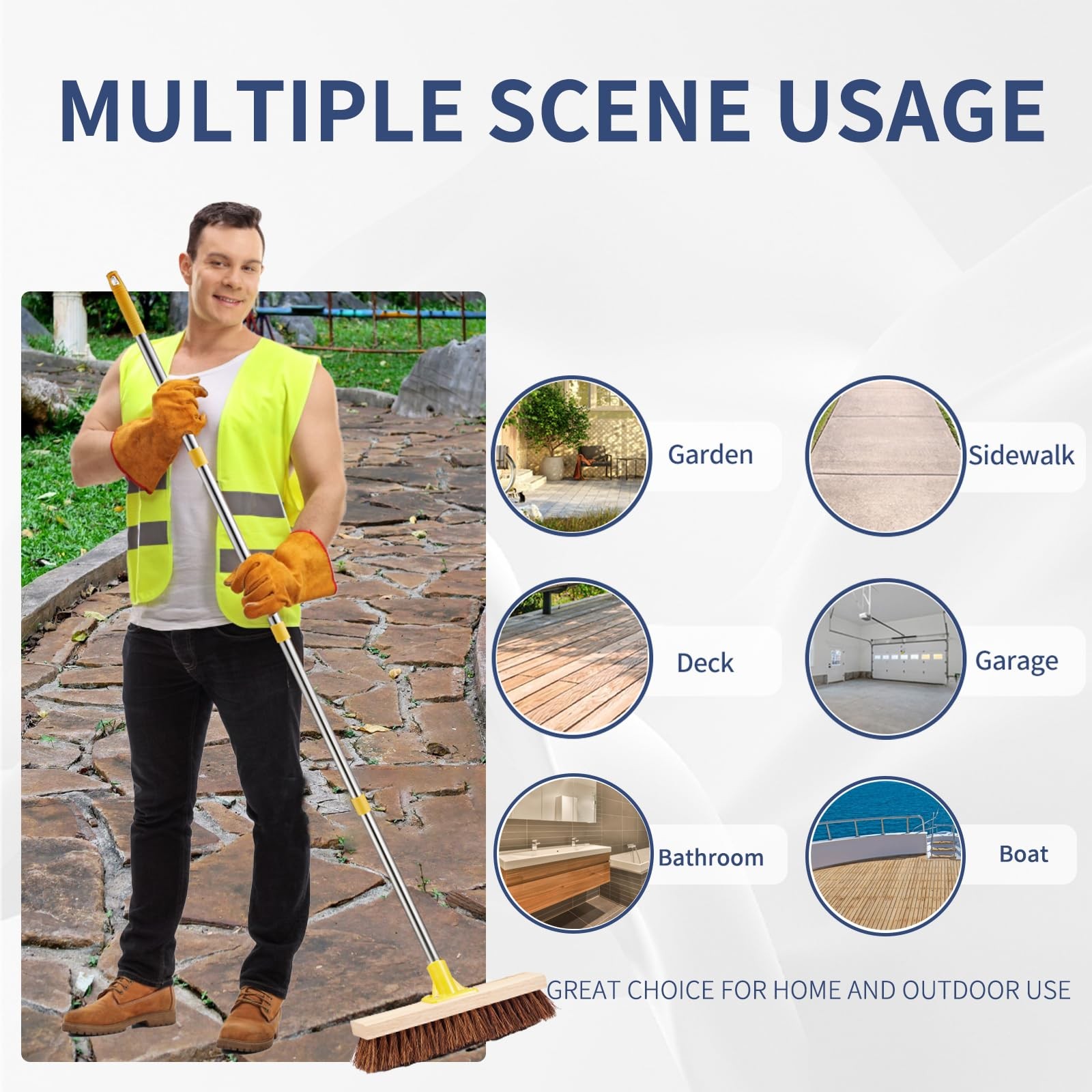 Floor Scrub Brush With Long Handle 60″ Heavy Duty Deck Brush With Stiff Natural