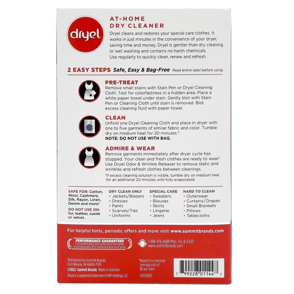 Dryel At-Home Dry Cleaner Kit – 5 Loads: Phosphate-Free, Clean Breeze Scent