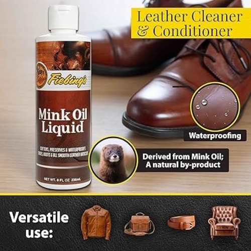 Liquid Mink Oil for Leather Boots (8 fl oz) – Leather Cleaner & Conditioner – Wa