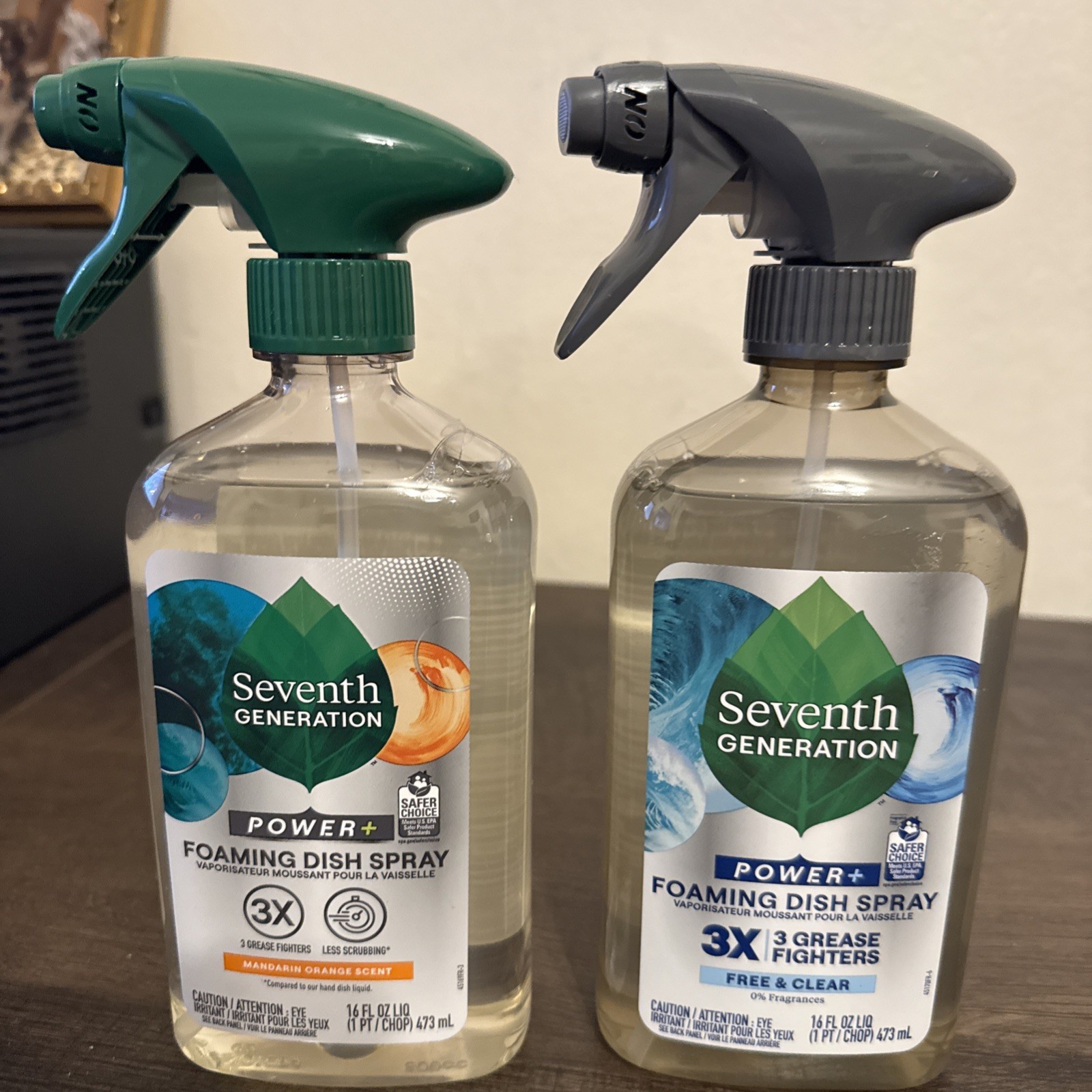 2-SEVENTH GENERATION POWDER+ FOAMING DISH SPRAY 16 OZ. EACH ORANGE & CLEAR, NEW