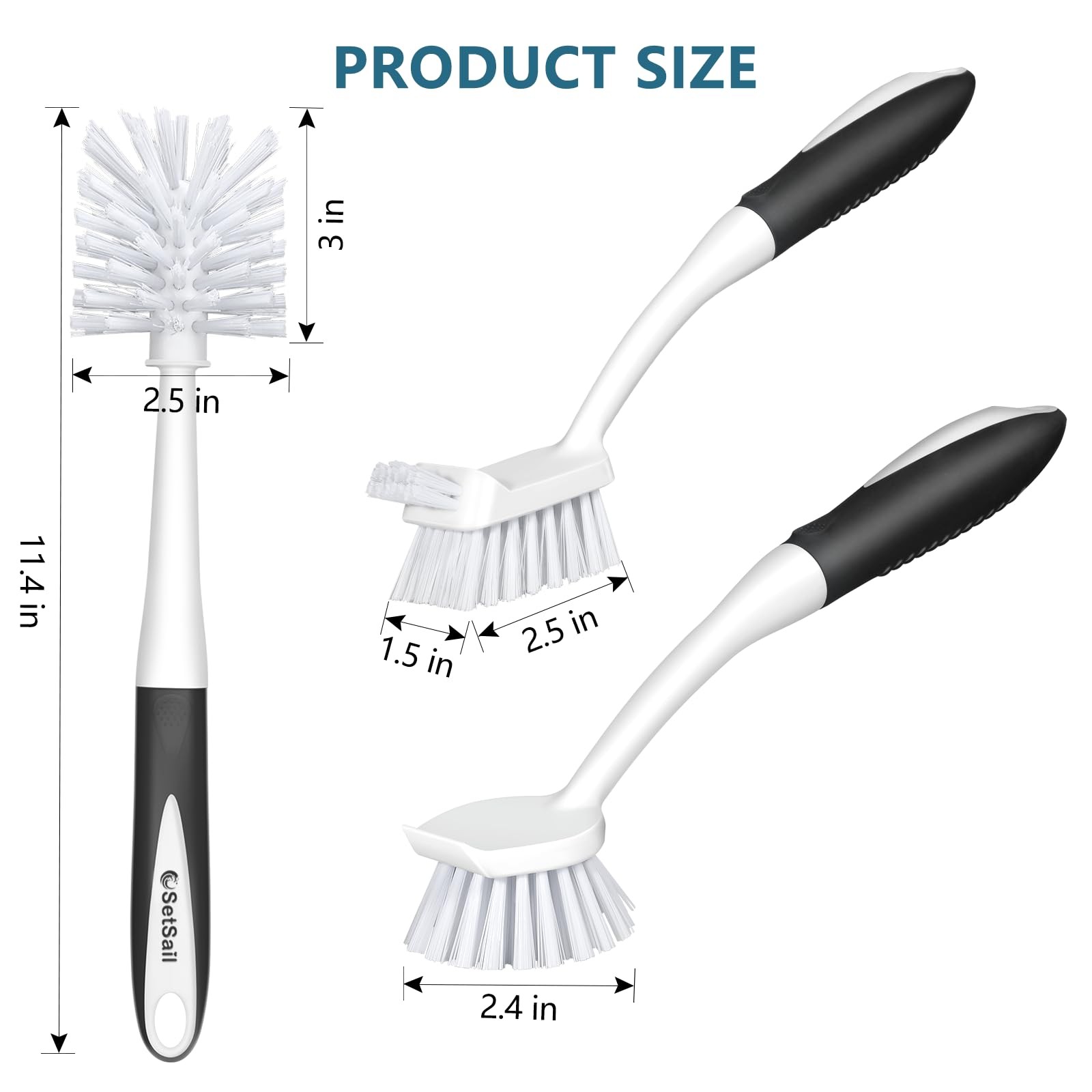 Dish Brush Set Of 3 With Bottle Brush Dish Scrub Brush With Long Handle Deep Cle
