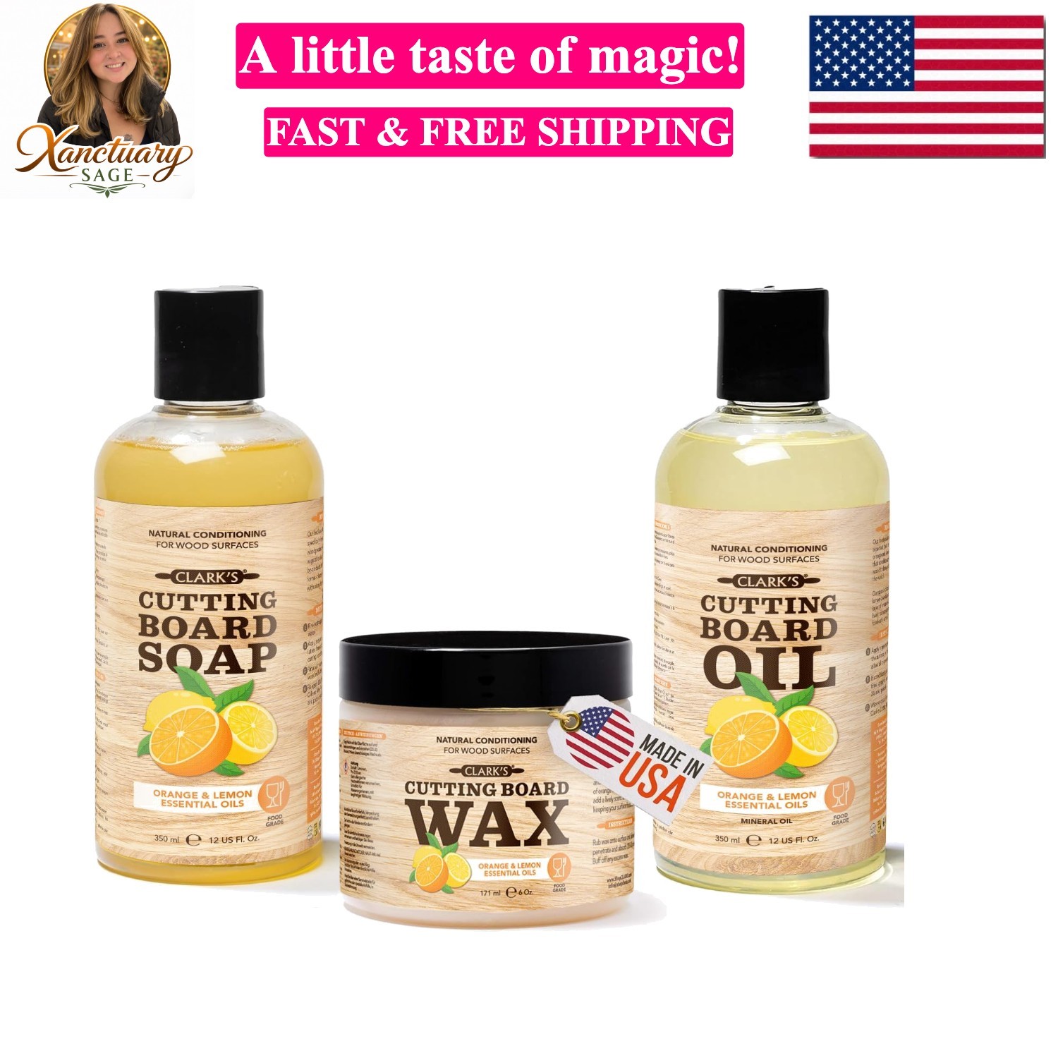 Cutting Board Oil 12oz, Wood Wax 6oz and Cleaner 12oz Set – Food-Grade Minera…