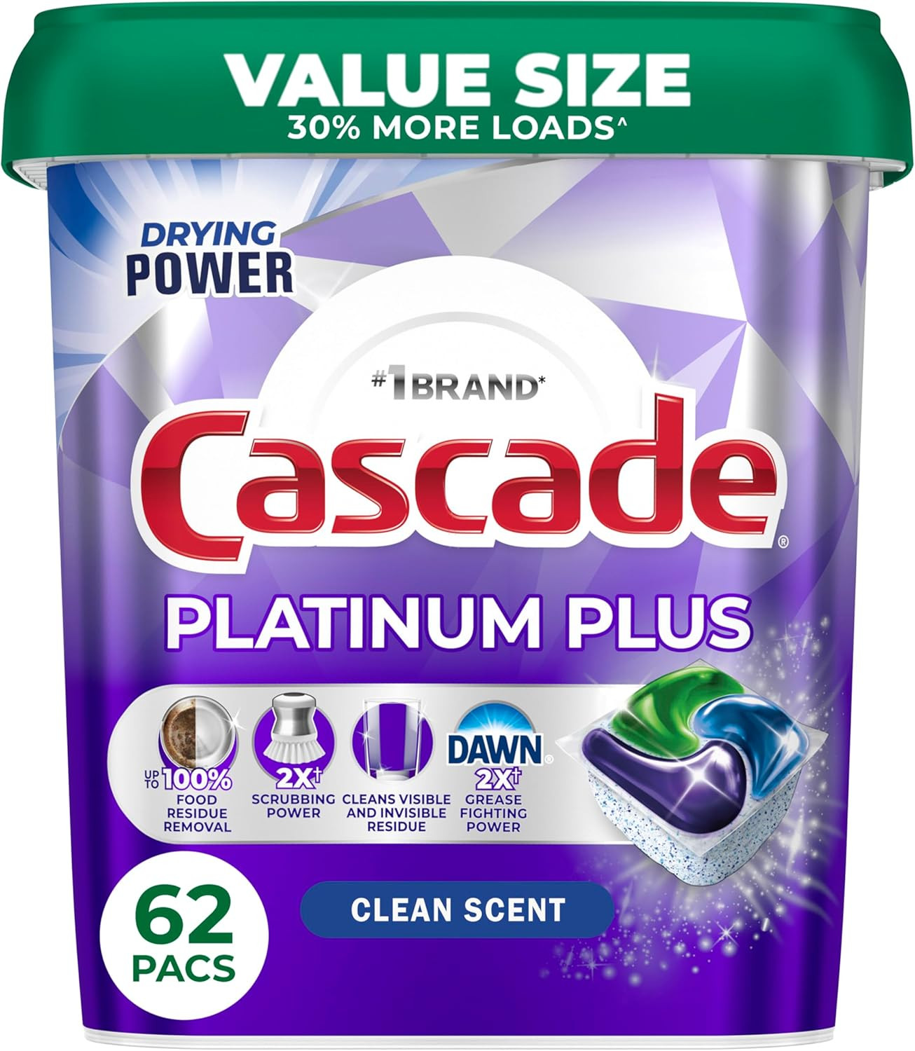 Cascade Platinum plus Dishwasher Pods, Dish Detergent Soap, Fresh, 62 Count