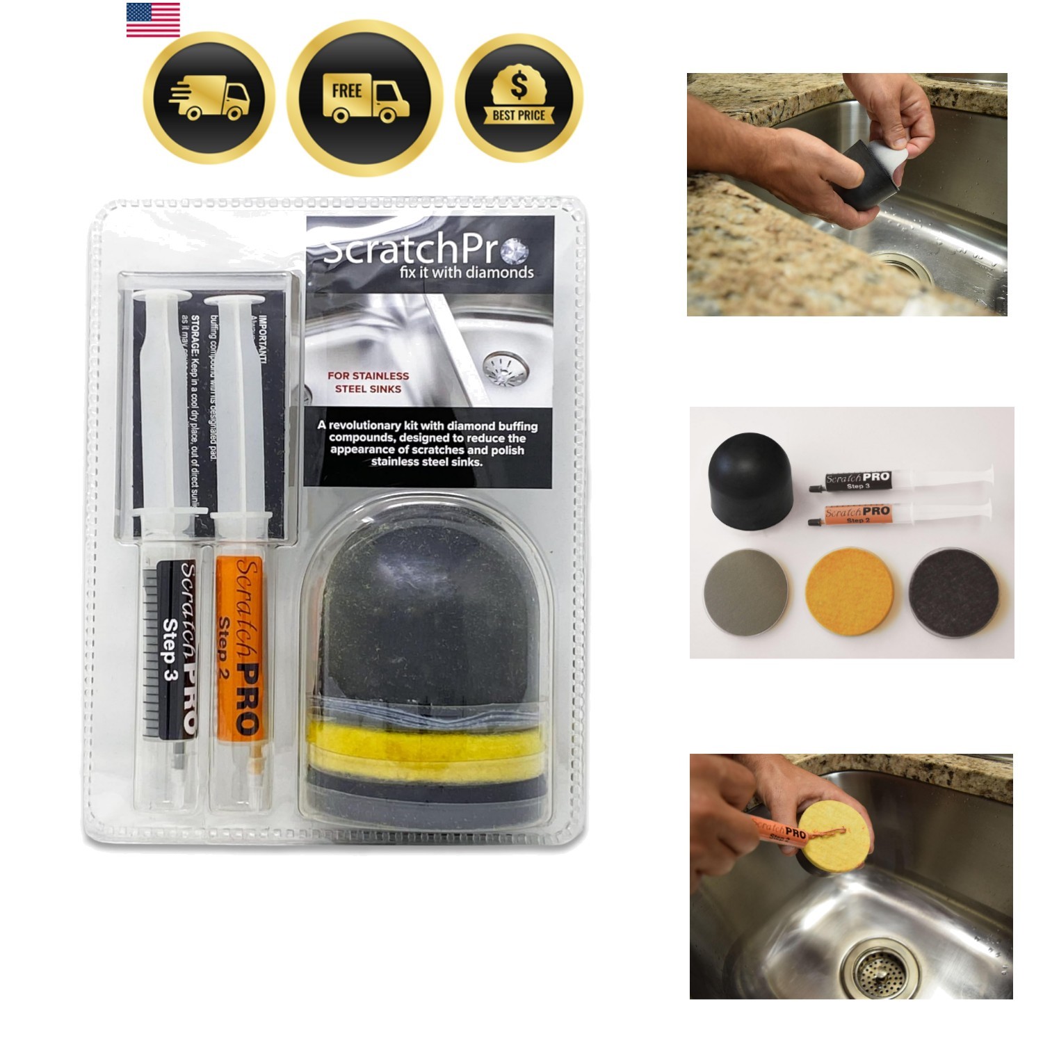 Stainless Steel Sink Cleaner & Polish Kit – Removes Scratches, Restores Shine…