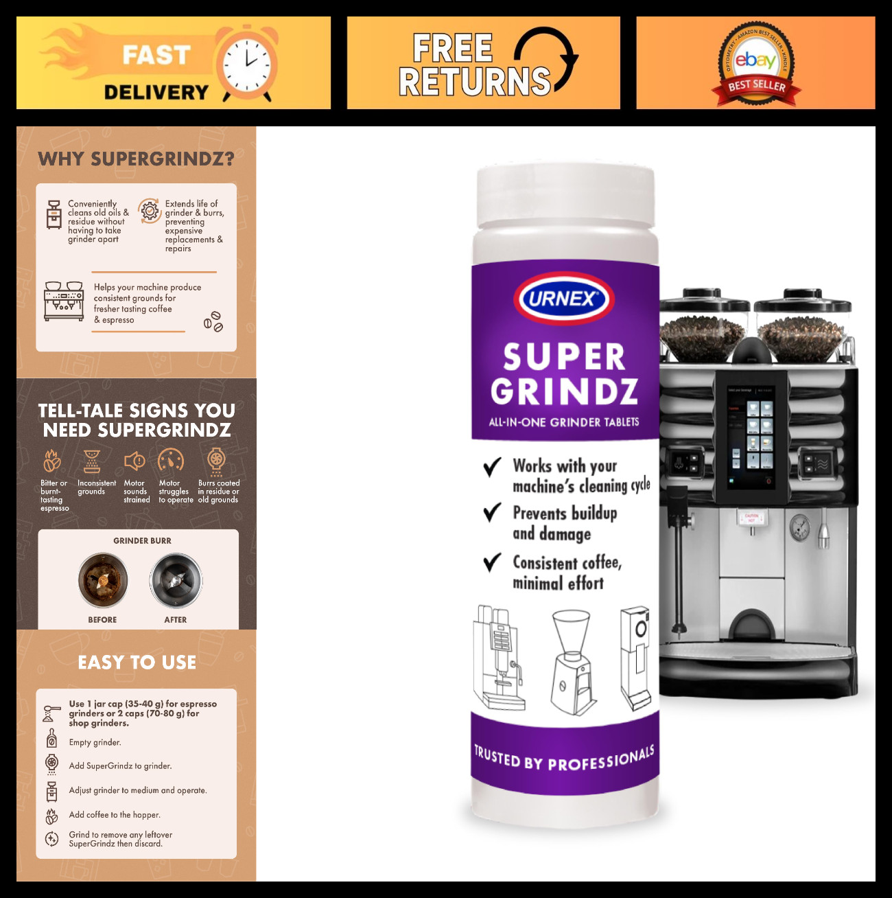 Grinder Cleaning Tablets for Coffee & Spice, 11.6 oz – Super Effective & Safe