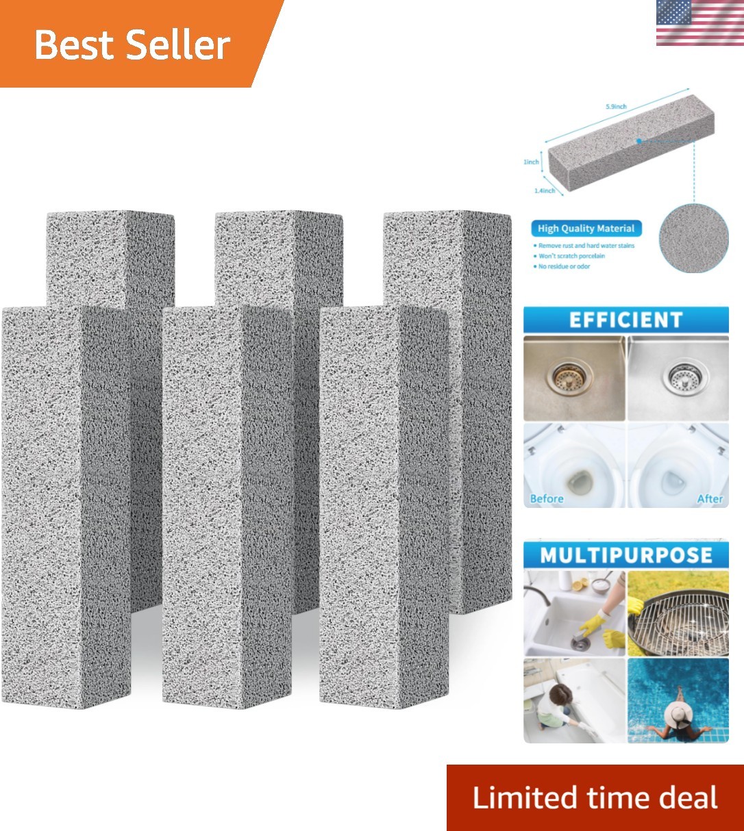 Pumice Stone for Toilet Bowl Cleaning,Pumice Stick Powerfully Away Limescale …