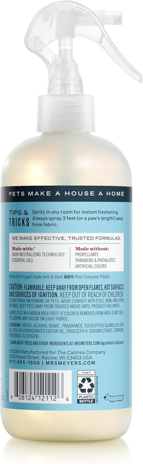 MRS. MEYER’S CLEAN DAY Pet Odor Neutralizer, Coconut Leaf Scent, 12Oz