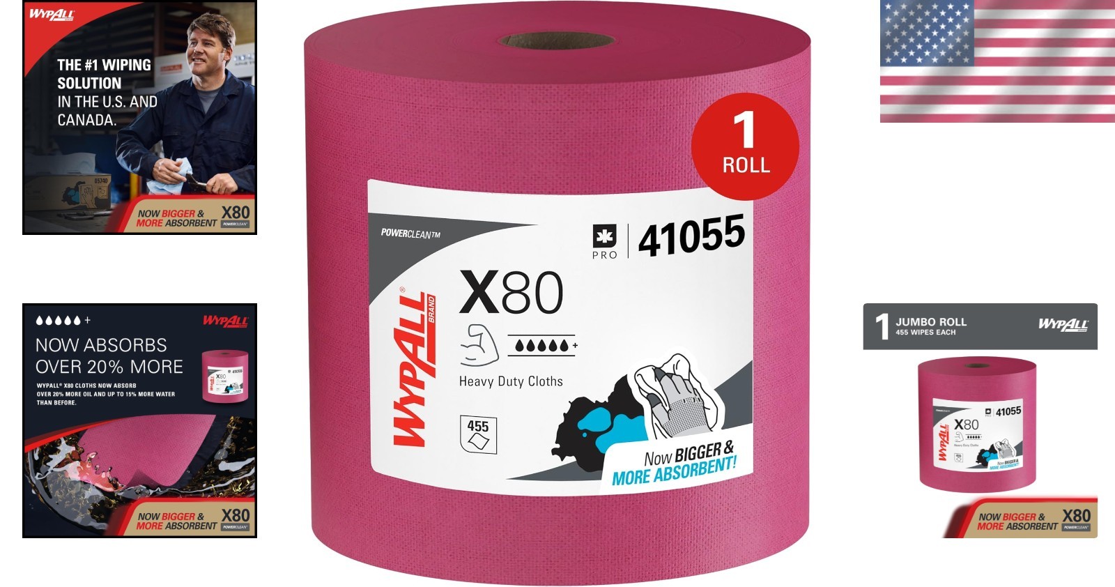 High Absorbent Cleaning Cloths 455 Sheets, Red Jumbo Roll