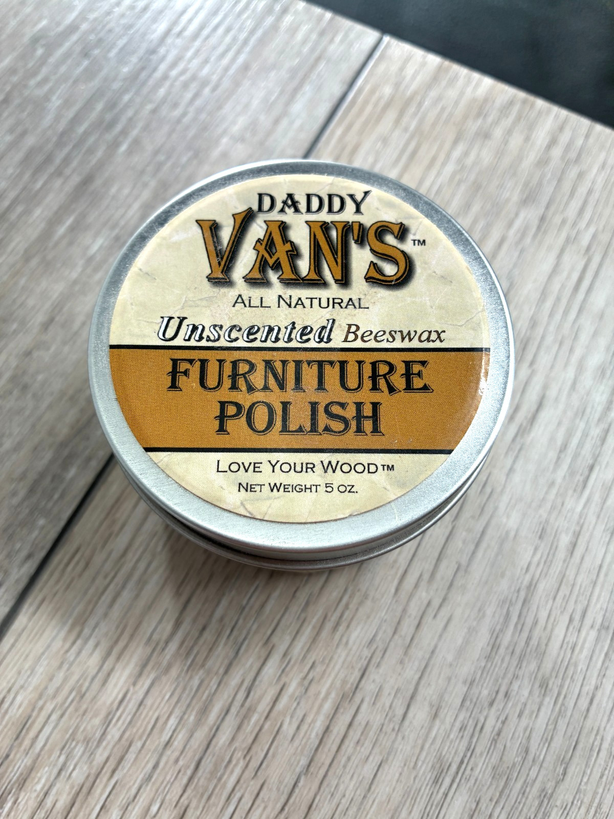 Daddy Vans All Natural Beeswax Olive Oil Carnauba Furniture Polish Unscented 5oz