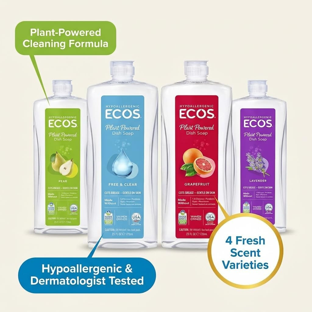 ECOS Plant Based Dish Soap Variety Pack – Natural Dishwashing Liquid Cuts Grease