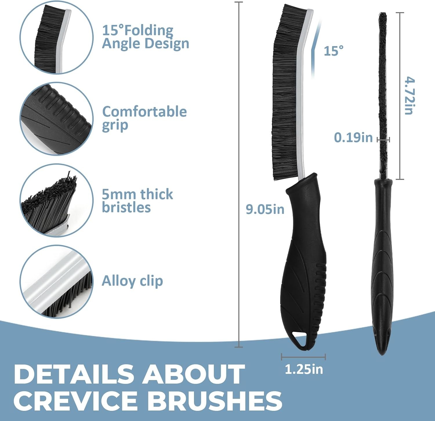 3Pcs Cleaning Brush – Includes 1 Soft Bristle Cleaning Brush, 2 H Color: Black