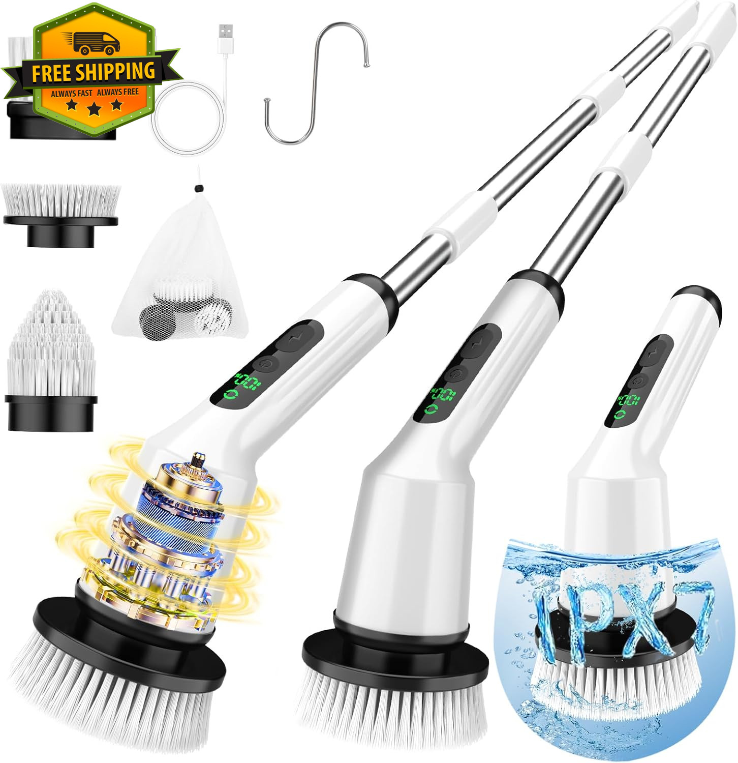 Electric Spin Scrubber Cordless Bathroom Cleaning Brush 2 Speed 3 Heads