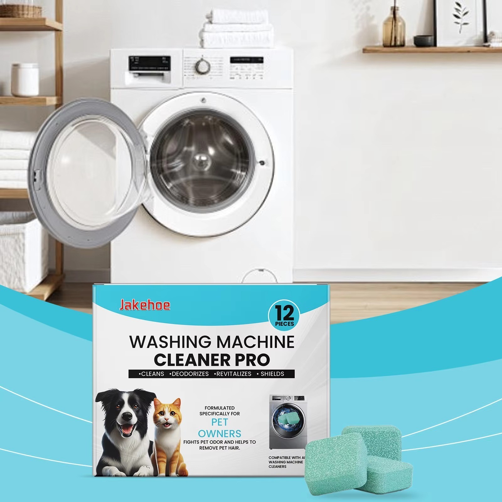 12PCS Washing Machine Cleaner Tablets Pet Hair Remover Odor Eliminator